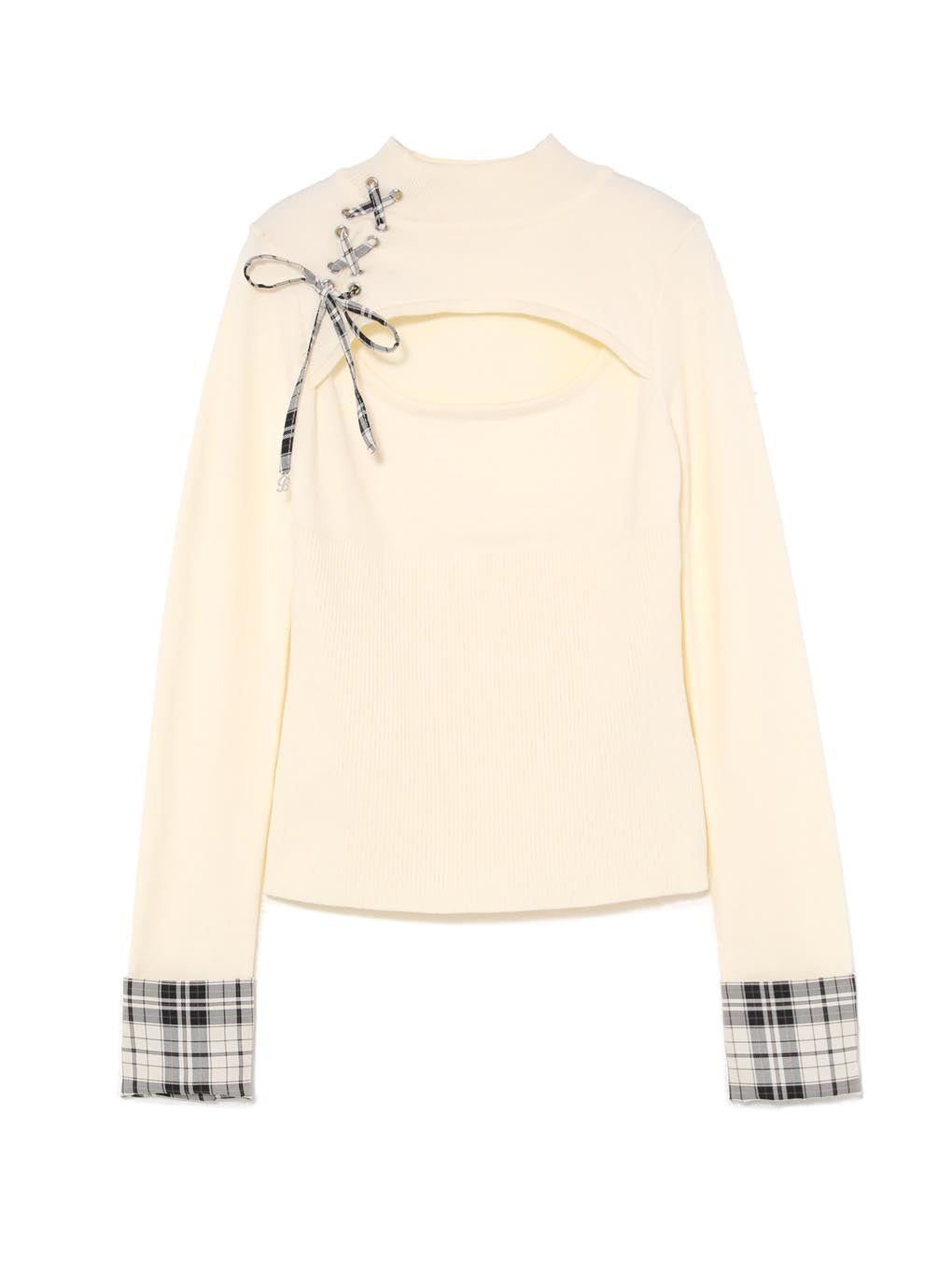 lace up check knit tops
