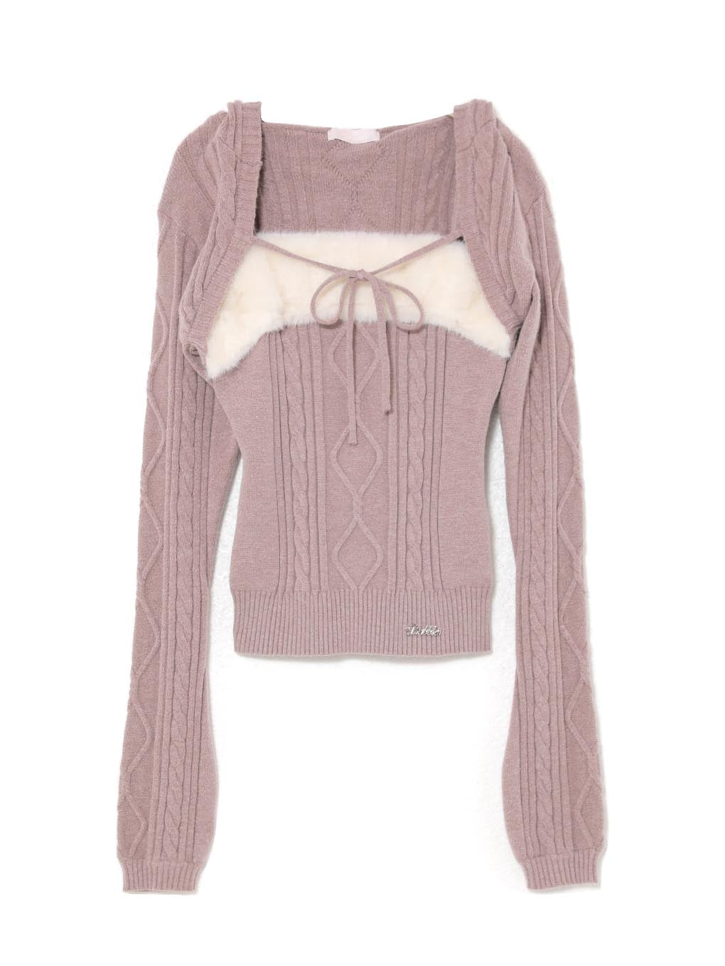 cable ribbon hoodie knit tops