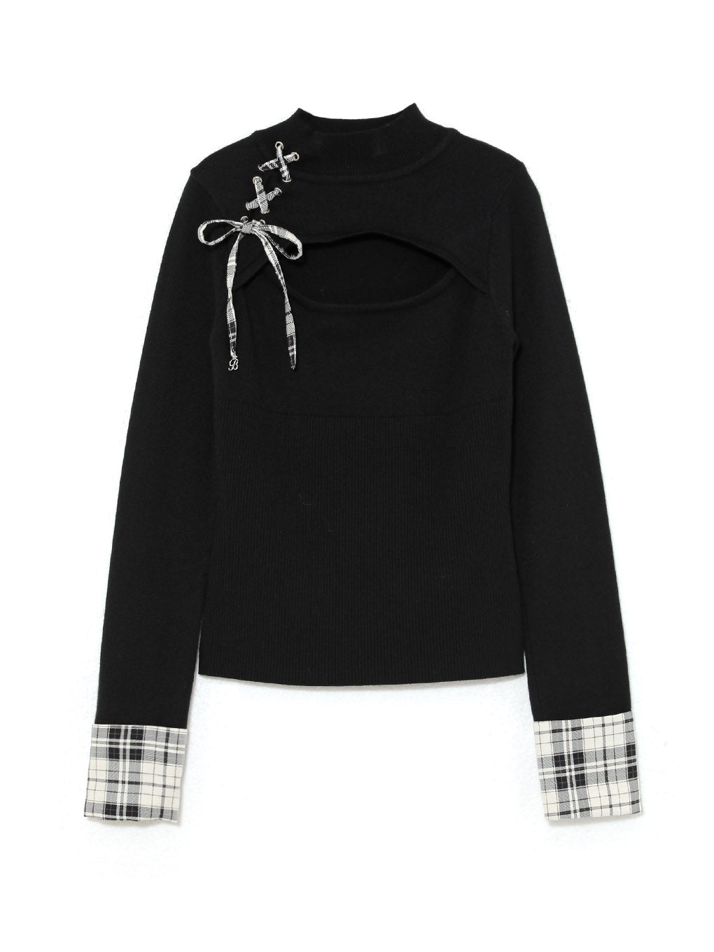 lace up check knit tops