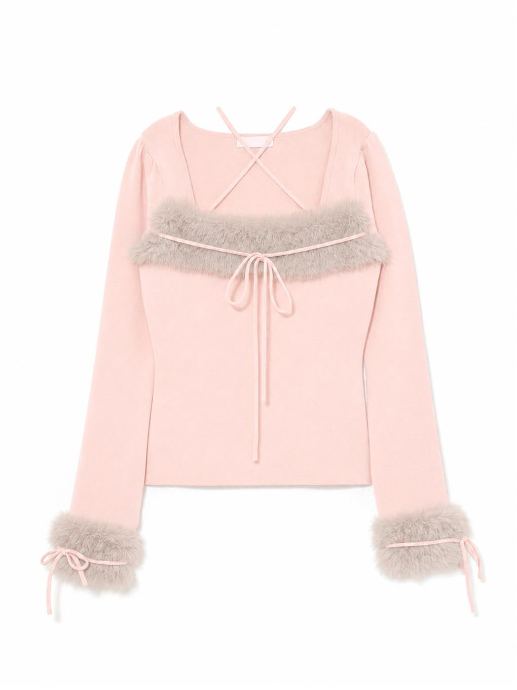 fur ribbon knit tops