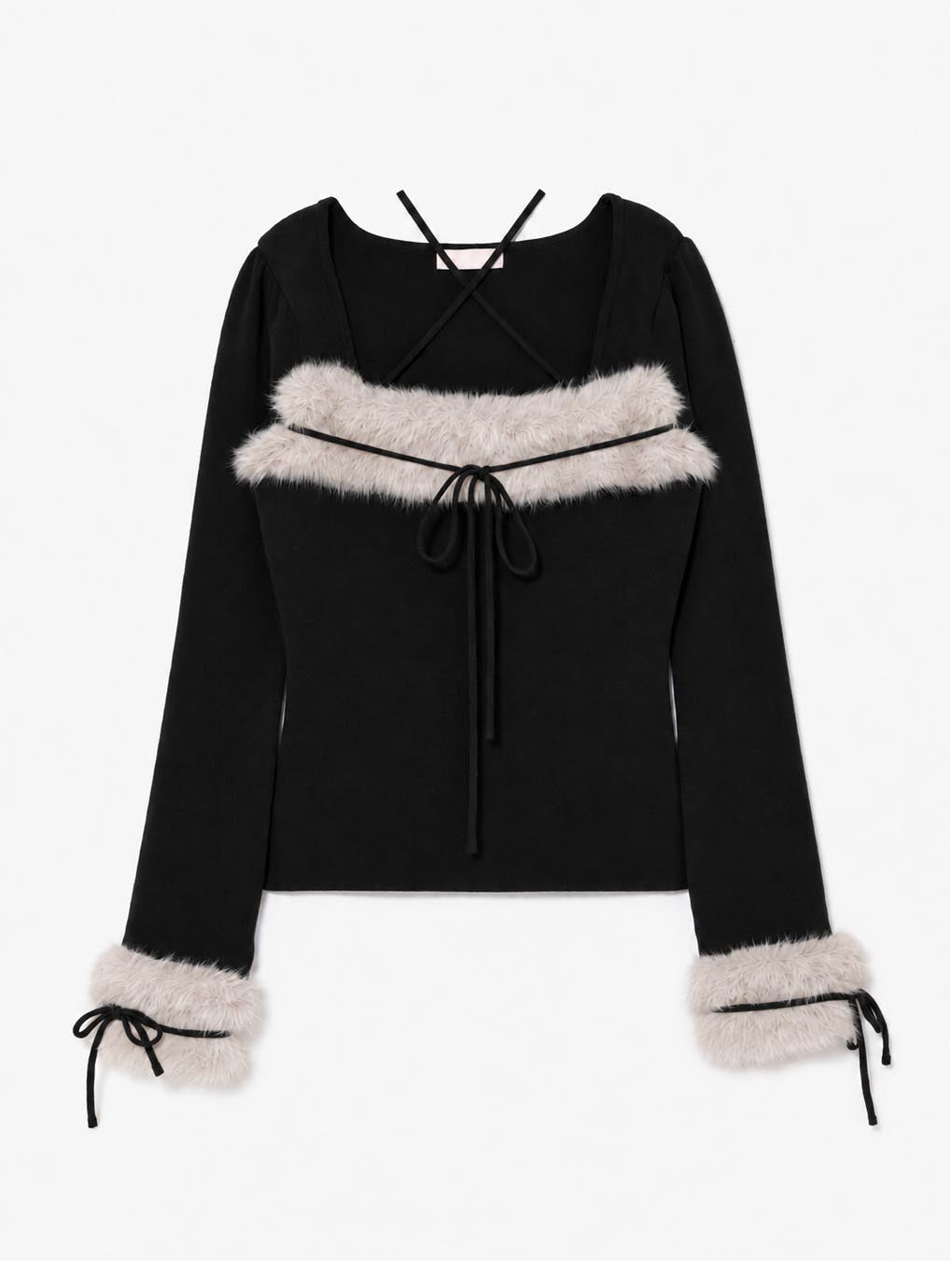 fur ribbon knit tops