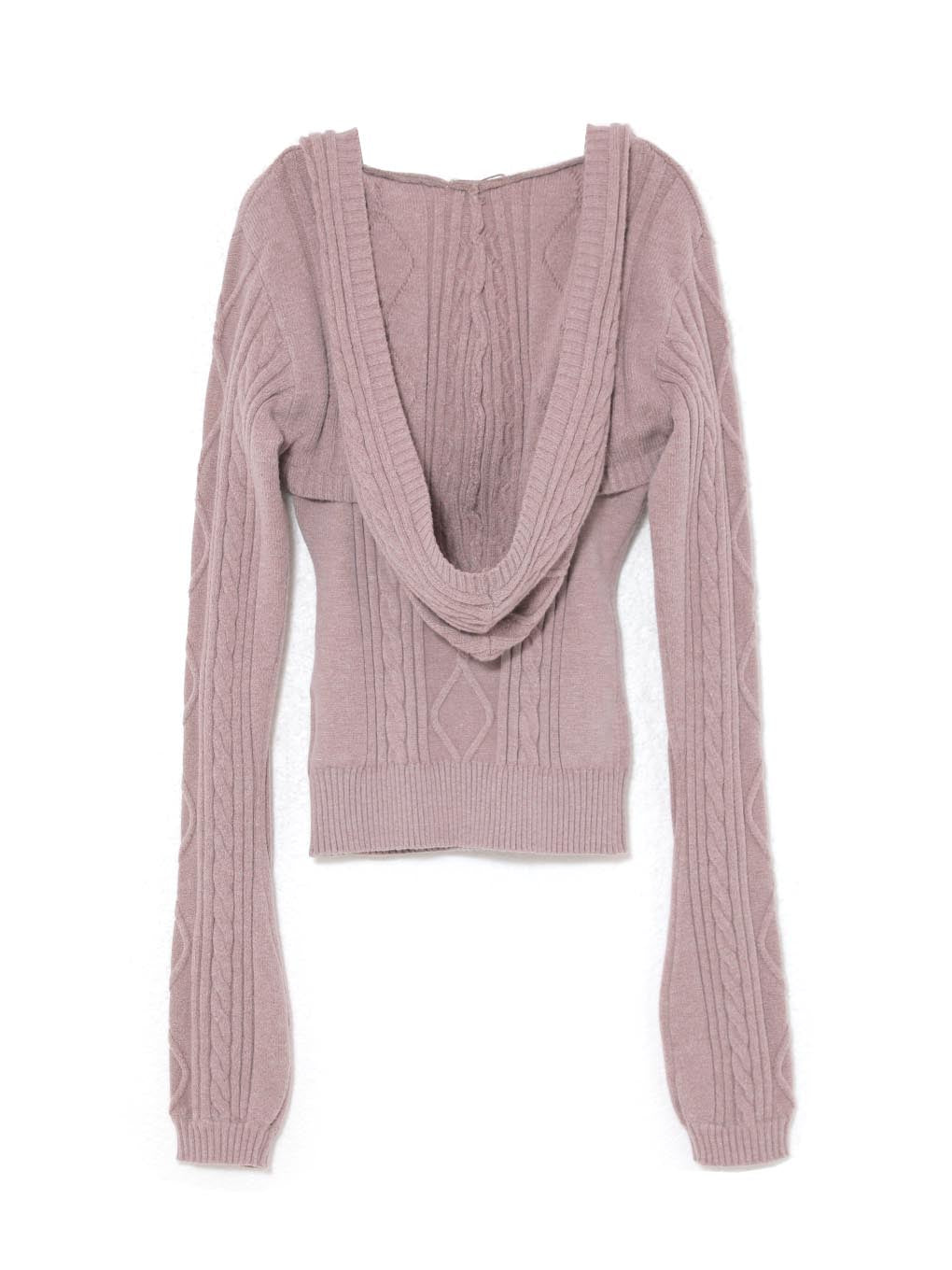 cable ribbon hoodie knit tops