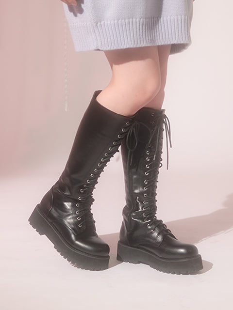 ローヒールロングブーツ